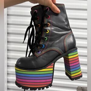 DOLLS KILL CLUB EXX sissy that walk platform rainbow boot 8 festival goth grunge